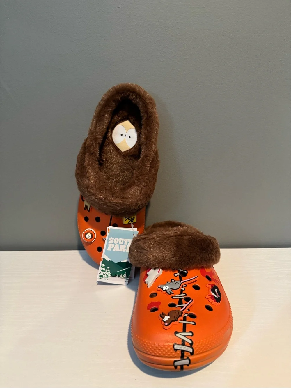 CROCS Orange Fur-Lined Clog Mules with Character Charms
